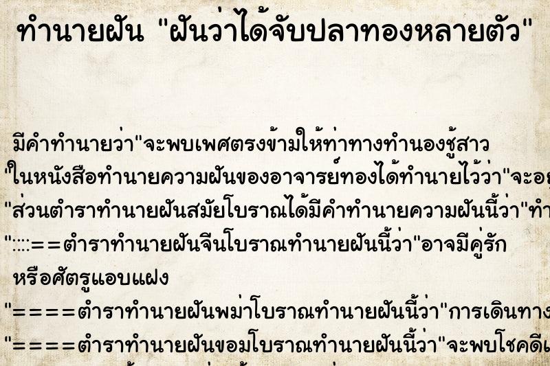 ทำนายฝัน ฝันว่าได้จับปลาทองหลายตัว