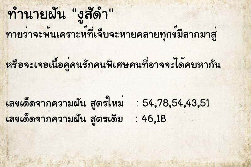 ทำนายฝันงูสัดำ ทำนายฝันทำนายฝันงูสัดำ