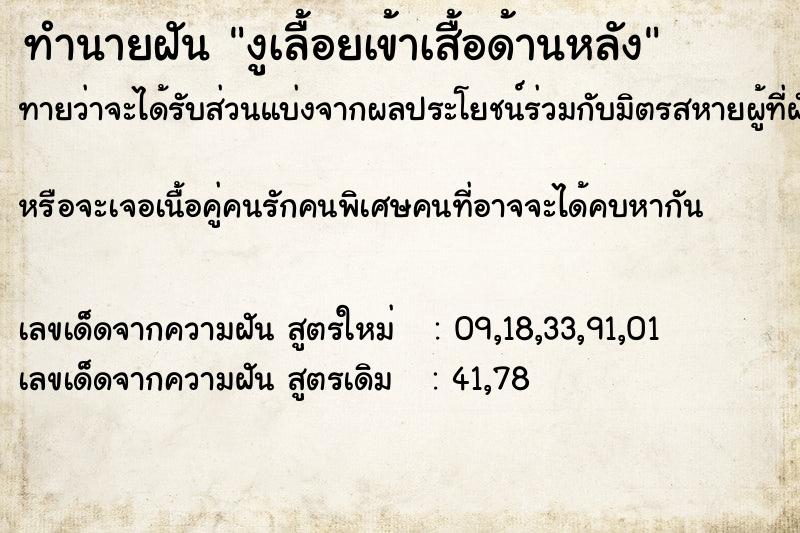 ทำนายฝันงูเลื้อยเข้าเสื้อด้านหลัง ทำนายฝันทำนายฝันงูเลื้อยเข้าเสื้อด้านหลัง