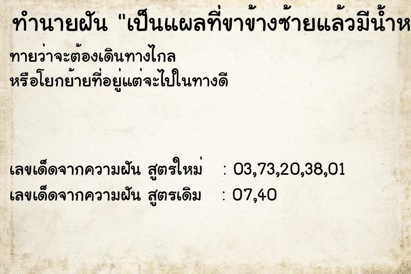 ทำนายฝันเป็นแผลที่ขาข้างซ้ายแล้วมีน้ำหนองและหนอนออกมา ทำนายฝันทำนายฝันเป็นแผลที่ขาข้างซ้ายแล้วมีน้ำหนองและหนอนออกมา