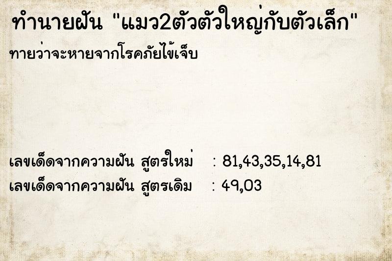 ทำนายฝัน แมว2ตัวตัวใหญ่กับตัวเล็ก ทำนายฝัน แมว2ตัวตัวใหญ่กับตัวเล็ก