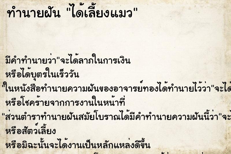 ทำนายฝัน ได้เลี้ยงแมว ตำราโบราณ แม่นที่สุดในโลก