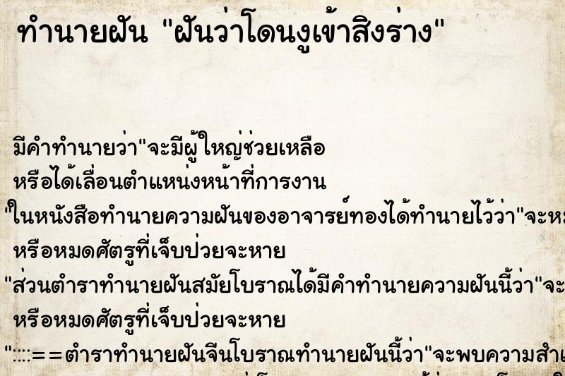 ทำนายฝัน ฝันว่าโดนงูเข้าสิงร่าง ทำนายฝัน ฝันว่าโดนงูเข้าสิงร่าง