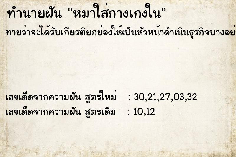 ทำนายฝันหมาใส่กางเกงใน ทำนายฝันทำนายฝันหมาใส่กางเกงใน