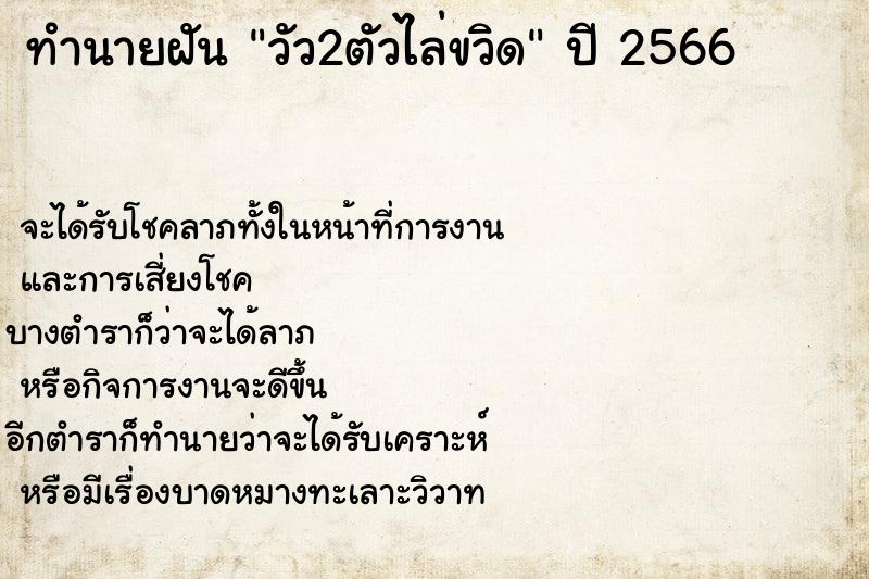 ทำนายฝันวัว2ตัวไล่ขวิด ทำนายฝันทำนายฝันวัว2ตัวไล่ขวิด