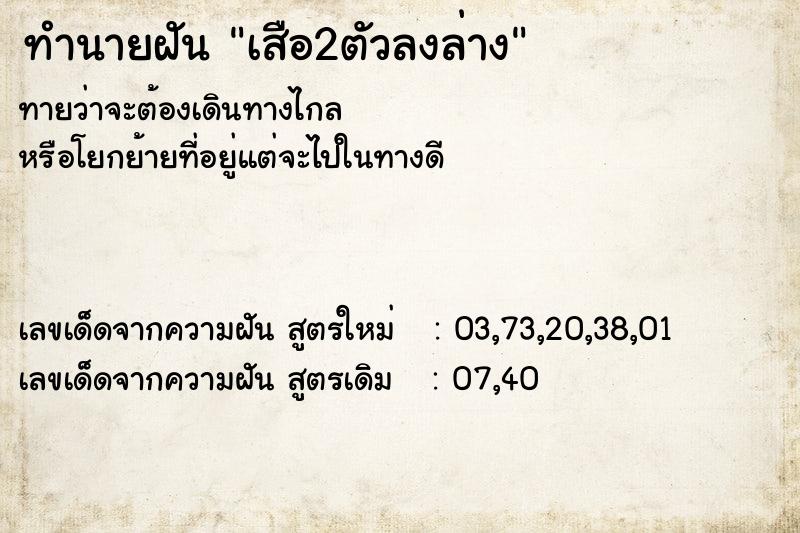 ทำนายฝันเสือ2ตัวลงล่าง ทำนายฝันทำนายฝันเสือ2ตัวลงล่าง