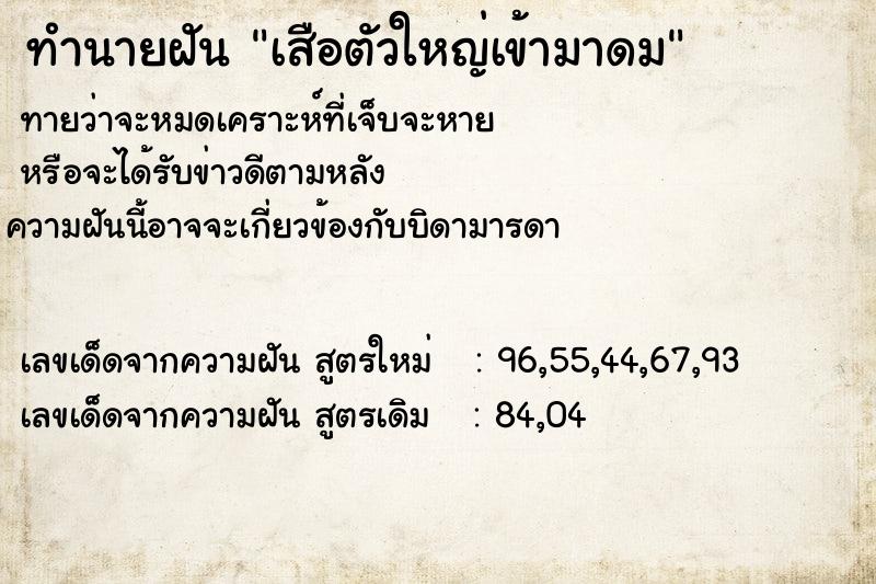 ทำนายฝันทำนายฝันเสือตัวใหญ่เข้ามาดม