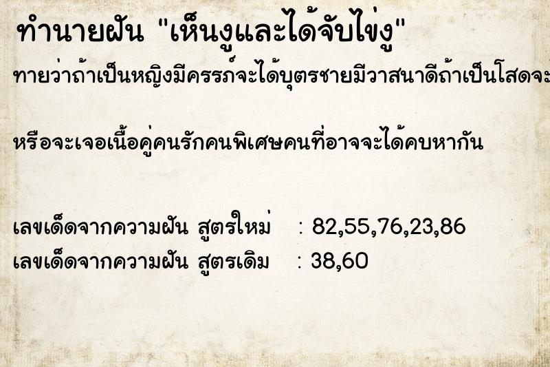 ทำนายฝันทำนายฝันเห็นงูและได้จับไข่งู
