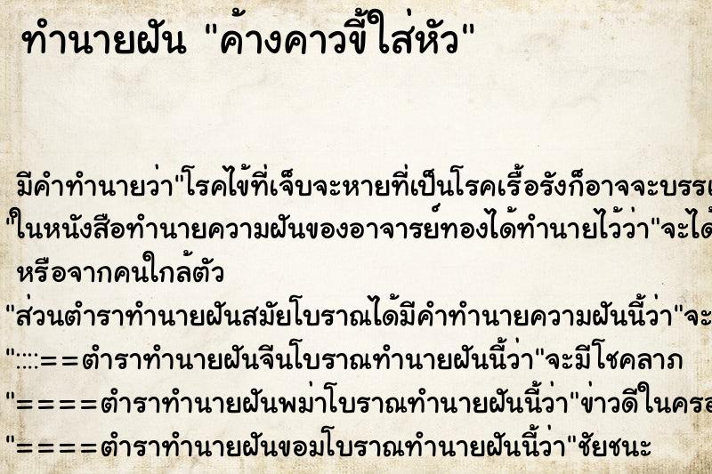 ทำนายฝัน ค้างคาวขี้ใส่หัว