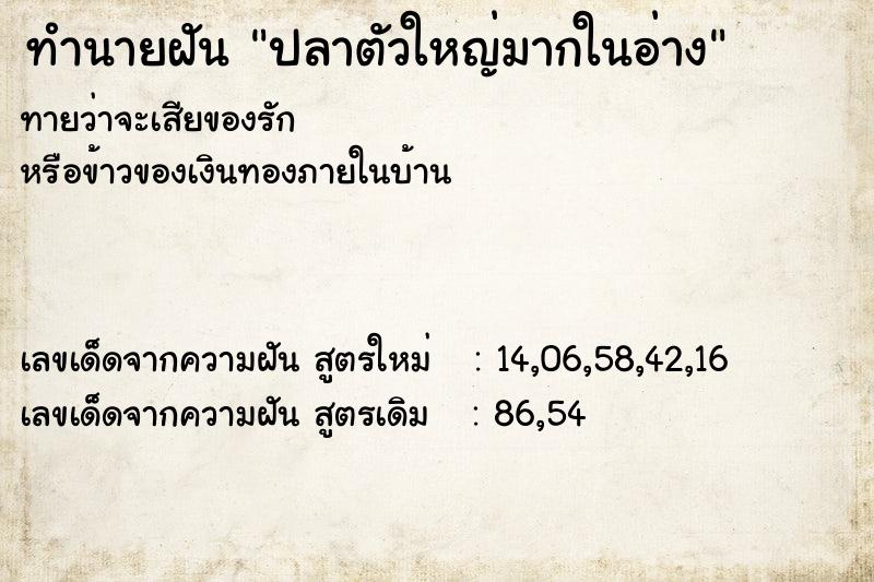 ทำนายฝันทำนายฝันปลาตัวใหญ่มากในอ่าง