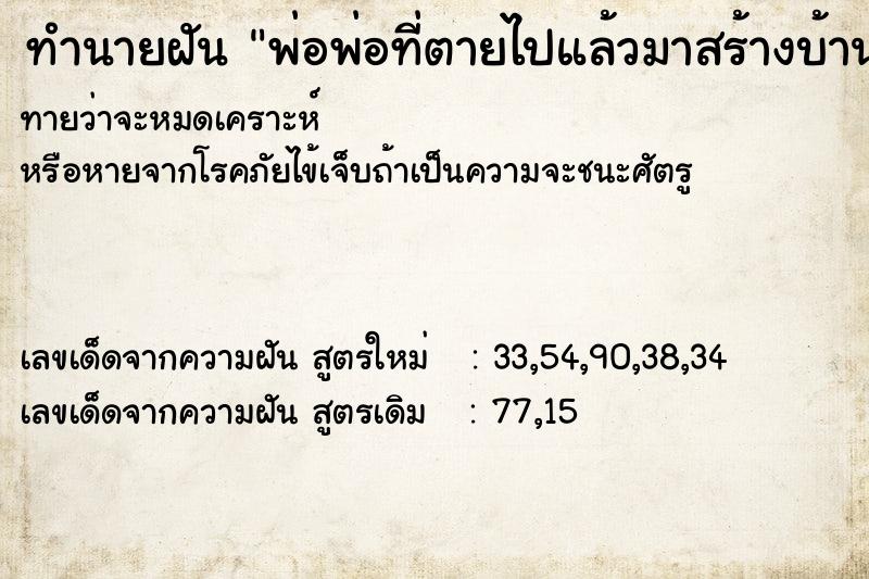 ทำนายฝันทำนายฝันพ่อพ่อที่ตายไปแล้วมาสร้างบ้านไม้ให้น้อง
