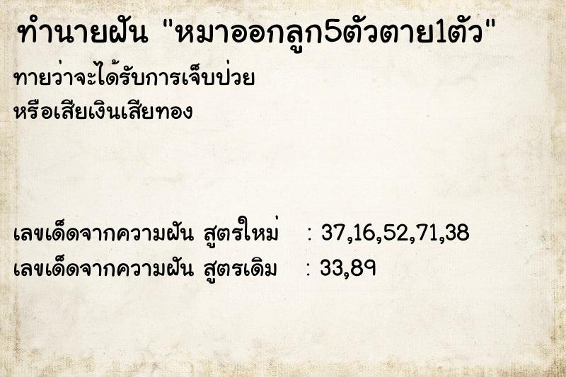 ทำนายฝันทำนายฝันหมาออกลูก5ตัวตาย1ตัว