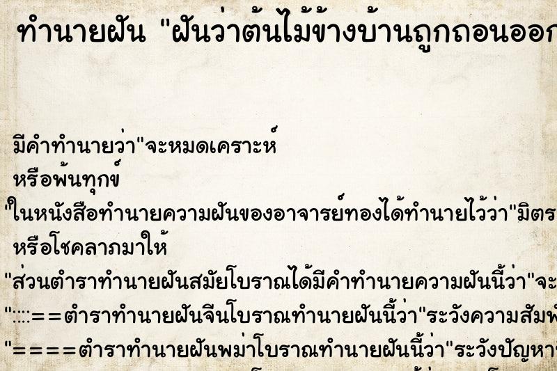 ทำนายฝัน ฝันว่าต้นไม้ข้างบ้านถูกถอนออกหมด ทำนายฝัน ฝันว่าต้นไม้ข้างบ้านถูกถอนออกหมด