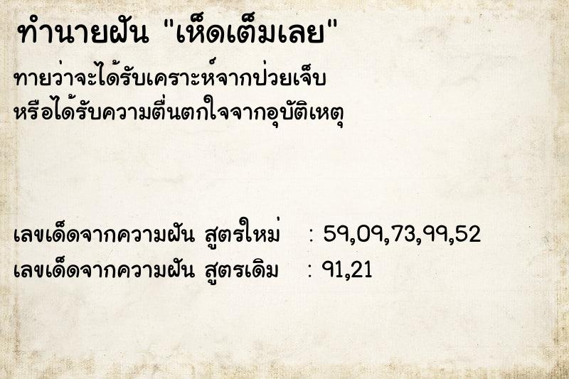 ทำนายฝันเห็ดเต็มเลย ทำนายฝันทำนายฝันเห็ดเต็มเลย