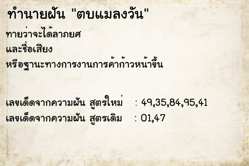 ทำนายฝันตบแมลงวัน ทำนายฝันทำนายฝันตบแมลงวัน