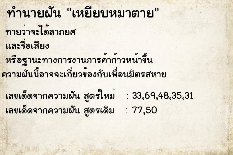 ทำนายฝัน เหยียบหมาตาย ทำนายฝัน เหยียบหมาตาย