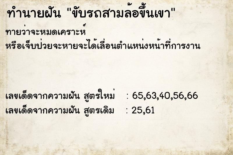 ทำนายฝัน ขับรถสามล้อขึ้นเขา ทำนายฝัน ขับรถสามล้อขึ้นเขา
