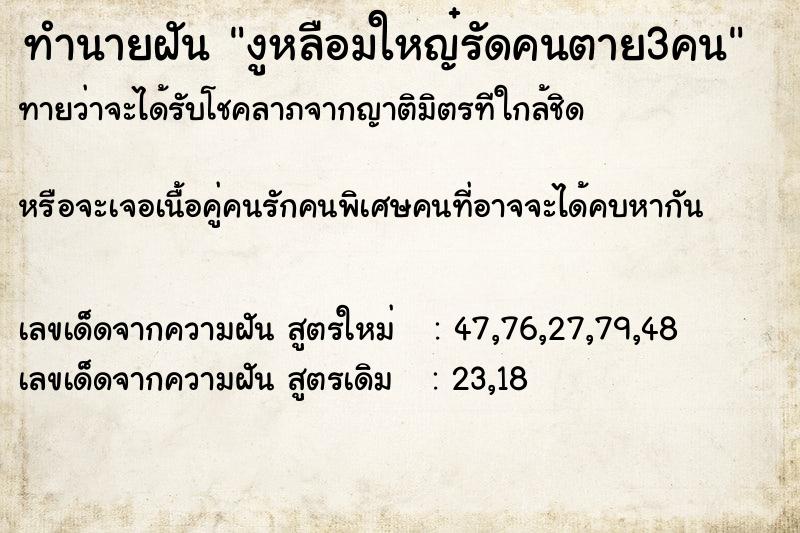 ทำนายฝันงูหลือมใหญ๋รัดคนตาย3คน ทำนายฝันทำนายฝันงูหลือมใหญ๋รัดคนตาย3คน
