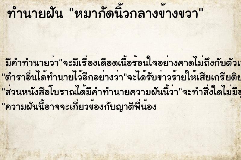 ทำนายฝัน หมากัดนิ้วกลางข้างขวา ทำนายฝัน หมากัดนิ้วกลางข้างขวา