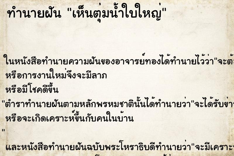 ทำนายฝัน เห็นตุ่มน้ำใบใหญ่ ทำนายฝัน เห็นตุ่มน้ำใบใหญ่