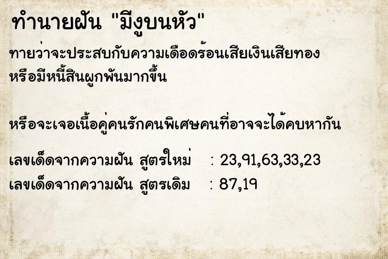 ทำนายฝันทำนายฝันมีงูบนหัว