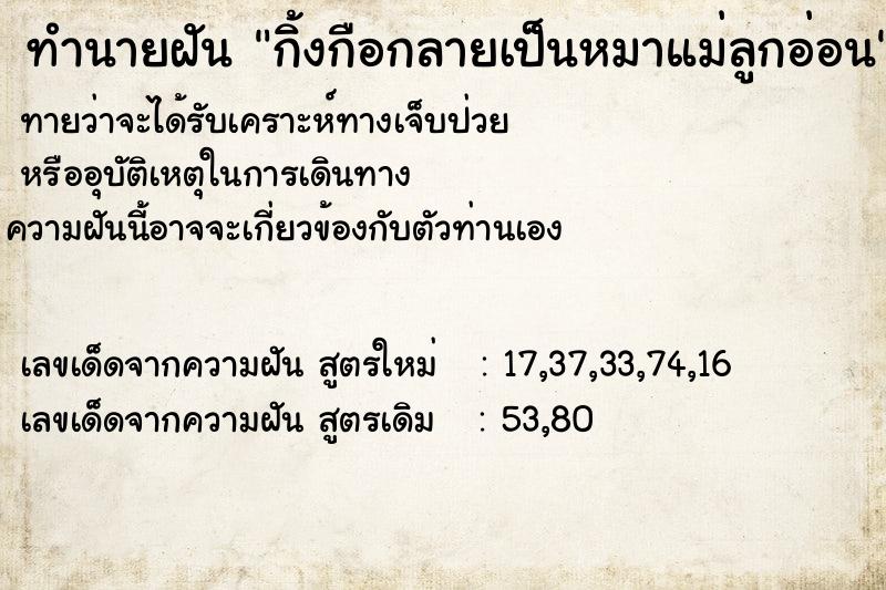 ทำนายฝัน กิ้งกือกลายเป็นหมาแม่ลูกอ่อน ทำนายฝัน กิ้งกือกลายเป็นหมาแม่ลูกอ่อน