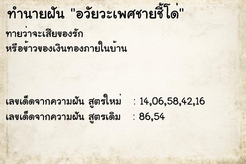 ทำนายฝันทำนายฝันอวัยวะเพศชายชี้โด่