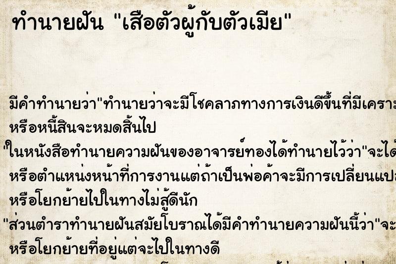 ทำนายฝัน เสือตัวผู้กับตัวเมีย ทำนายฝัน เสือตัวผู้กับตัวเมีย