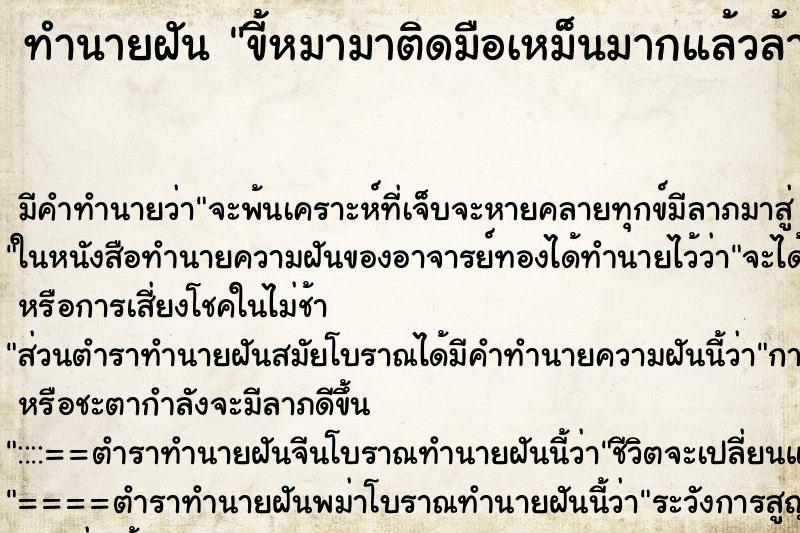 ทำนายฝันขี้หมามาติดมือเหม็นมากแล้วล้างออก ทำนายฝันทำนายฝันขี้หมามาติดมือเหม็นมากแล้วล้างออก