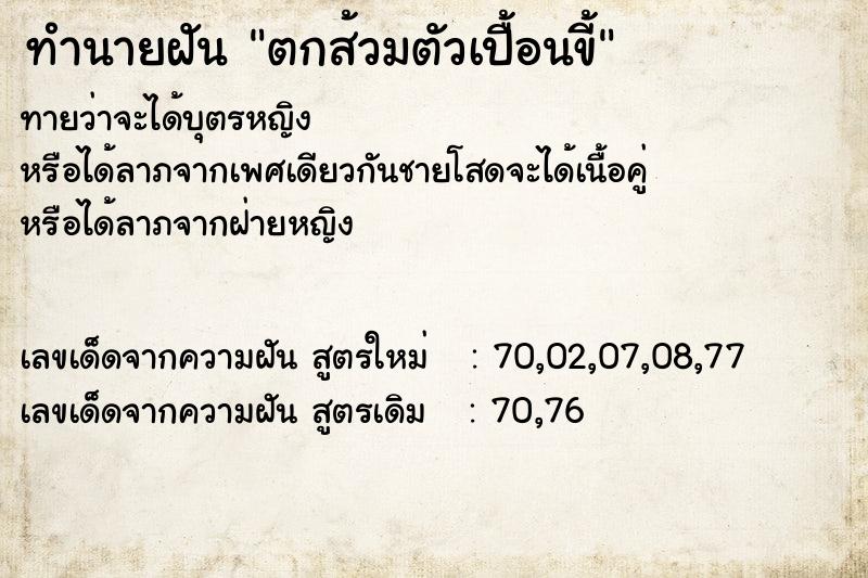 ทำนายฝัน ตกส้วมตัวเปื้อนขี้ ทำนายฝัน ตกส้วมตัวเปื้อนขี้