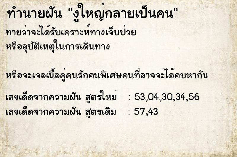 ทำนายฝันทำนายฝันงูใหญ่กลายเป็นคน