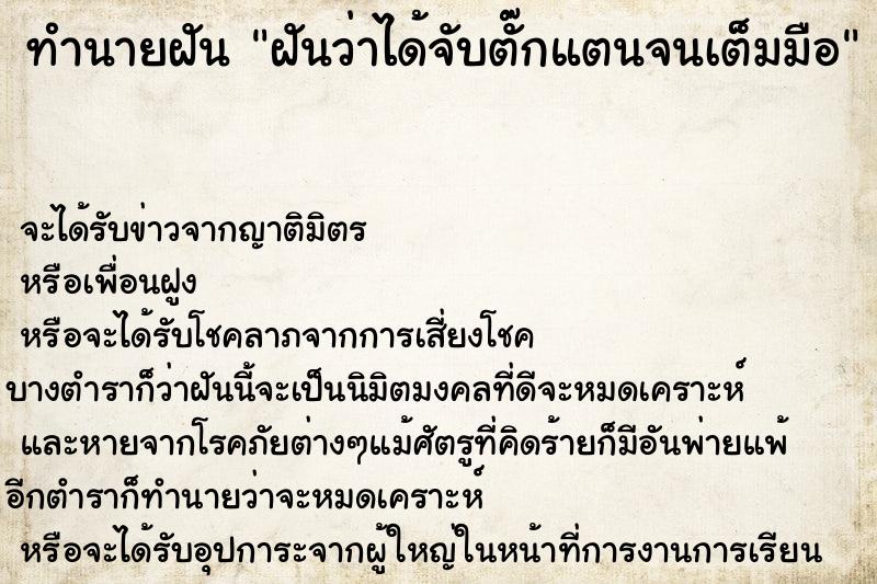 ทำนายฝันฝันว่าได้จับตั๊กแตนจนเต็มมือ ทำนายฝันทำนายฝันฝันว่าได้จับตั๊กแตนจนเต็มมือ