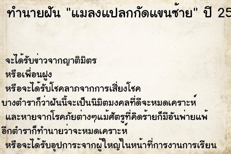 ทำนายฝัน แมลงแปลกกัดแขนซ้าย ทำนายฝัน แมลงแปลกกัดแขนซ้าย