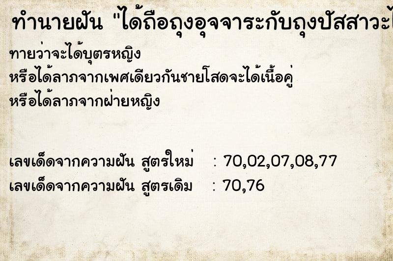 ทำนายฝันทำนายฝันได้ถือถุงอุจจาระกับถุงปัสสาวะไปเททิ้ง