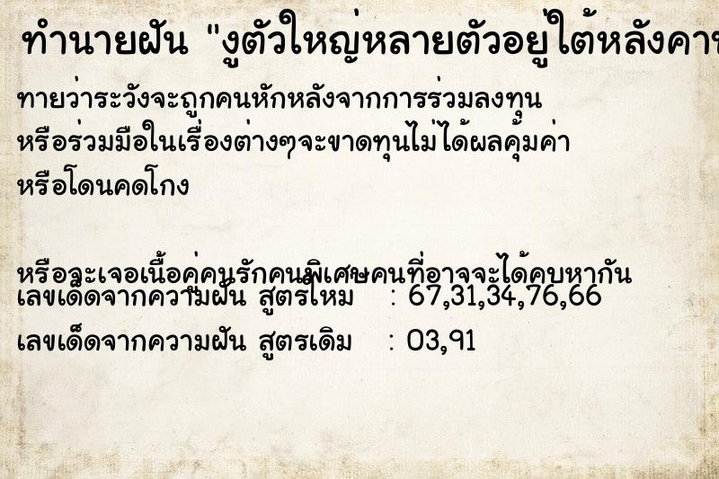 ทำนายฝันงูตัวใหญ่หลายตัวอยู่ใต้หลังคาบ้าน ทำนายฝันทำนายฝันงูตัวใหญ่หลายตัวอยู่ใต้หลังคาบ้าน