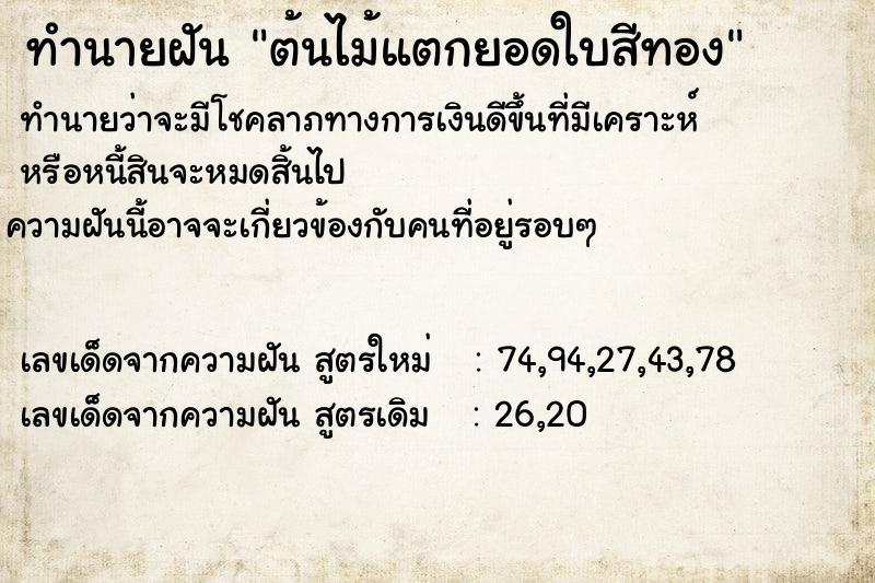 ทำนายฝันต้นไม้แตกยอดใบสีทอง ทำนายฝันทำนายฝันต้นไม้แตกยอดใบสีทอง