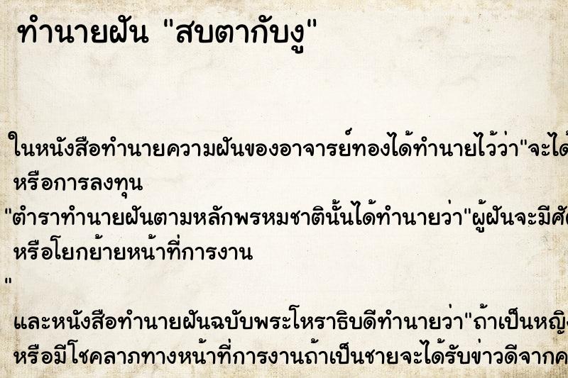 ทำนายฝัน สบตากับงู ตำราโบราณ แม่นที่สุดในโลก