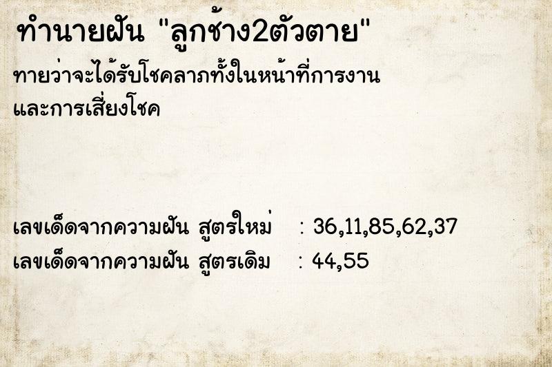 ทำนายฝันลูกช้าง2ตัวตาย ทำนายฝันทำนายฝันลูกช้าง2ตัวตาย