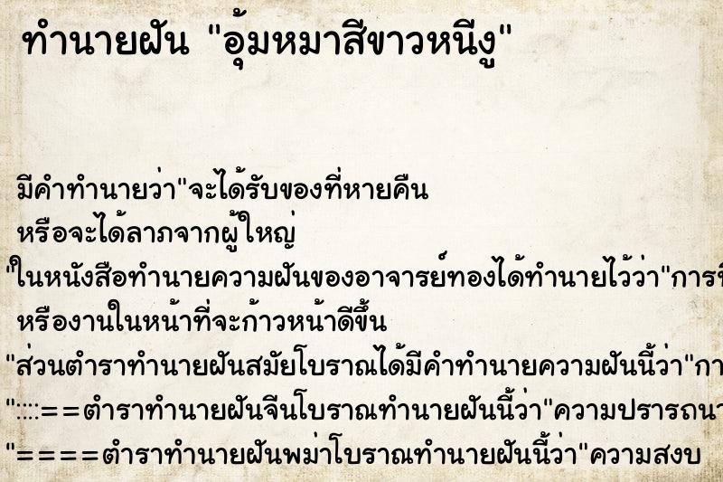 ทำนายฝันอุ้มหมาสีขาวหนีงู ทำนายฝันทำนายฝันอุ้มหมาสีขาวหนีงู