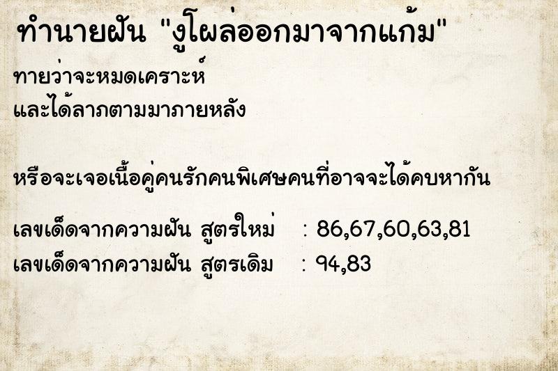 ทำนายฝันงูโผล่ออกมาจากแก้ม ทำนายฝันทำนายฝันงูโผล่ออกมาจากแก้ม