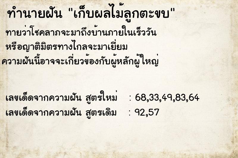 ทำนายฝันเก็บผลไม้ลูกตะขบ ทำนายฝันทำนายฝันเก็บผลไม้ลูกตะขบ