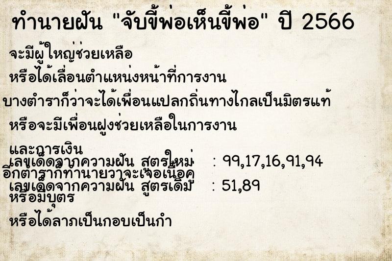 ทำนายฝัน จับขี้พ่อเห็นขี้พ่อ ทำนายฝัน จับขี้พ่อเห็นขี้พ่อ