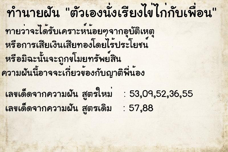 ทำนายฝันตัวเองนั่งเรียงไข่ไก่กับเพื่อน ทำนายฝันทำนายฝันตัวเองนั่งเรียงไข่ไก่กับเพื่อน