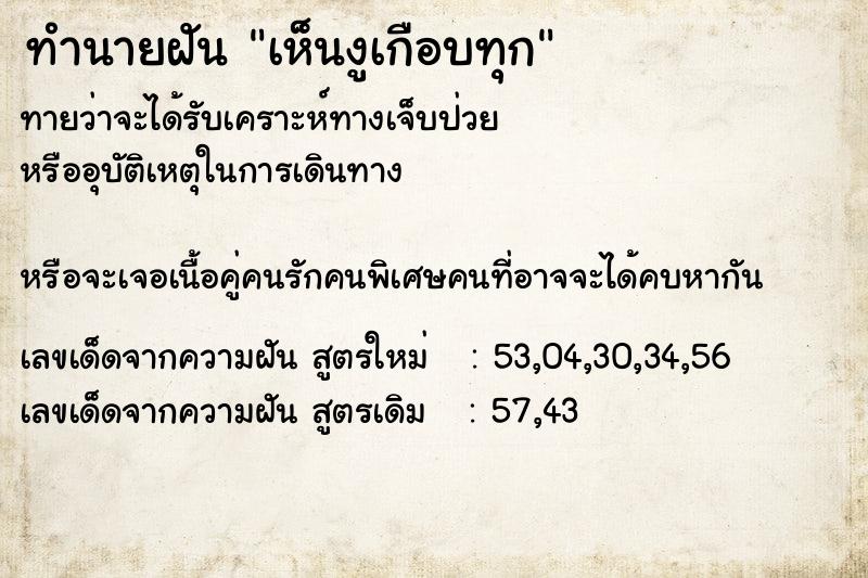 ทำนายฝันทำนายฝันเห็นงูเกือบทุก