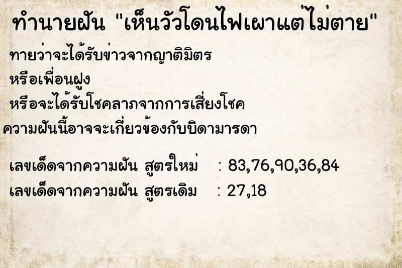 ทำนายฝัน เห็นวัวโดนไฟเผาแต่ไม่ตาย
