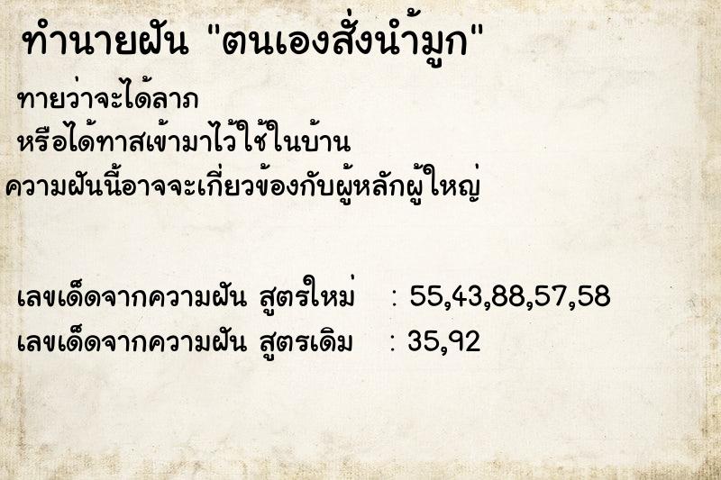 ทำนายฝันตนเองสั่งนำ้มูก ทำนายฝันทำนายฝันตนเองสั่งนำ้มูก