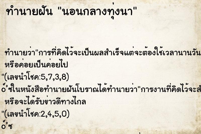 ทำนายฝันนอนกลางทุ่งนา ทำนายฝันทำนายฝันนอนกลางทุ่งนา