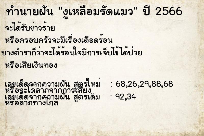 ทำนายฝัน งูเหลือมรัดแมว