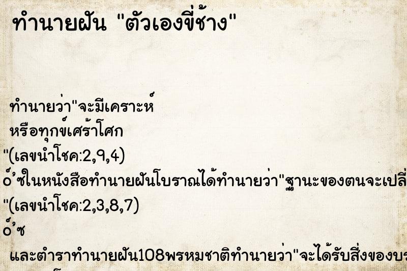 ทำนายฝัน ตัวเองขี่ช้าง ทำนายฝัน ตัวเองขี่ช้าง