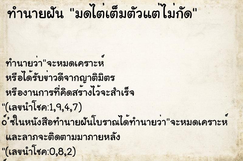 ทำนายฝัน มดไต่เต็มตัวแต่ไม่กัด ทำนายฝัน มดไต่เต็มตัวแต่ไม่กัด